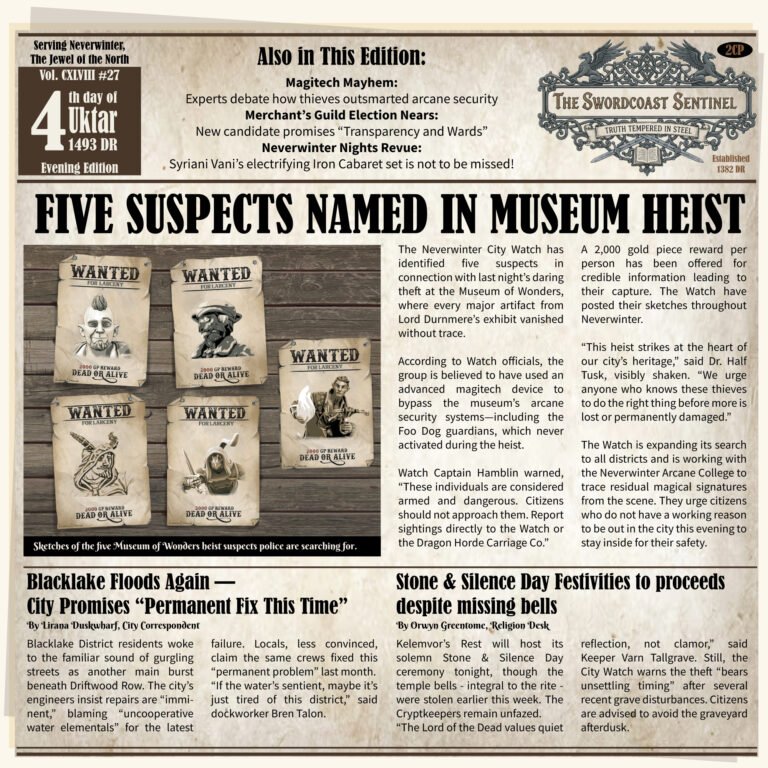 Swordcoast Sentinel – Museum Heist